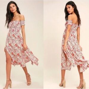 Meadow off the shoulder floral midi dress